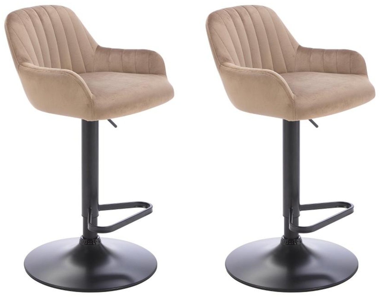Vente-unique - Barhocker 2er-Set - Samt & schwarzes Metall - Höhenverstellbar - Beige - ELEANA Bild 1