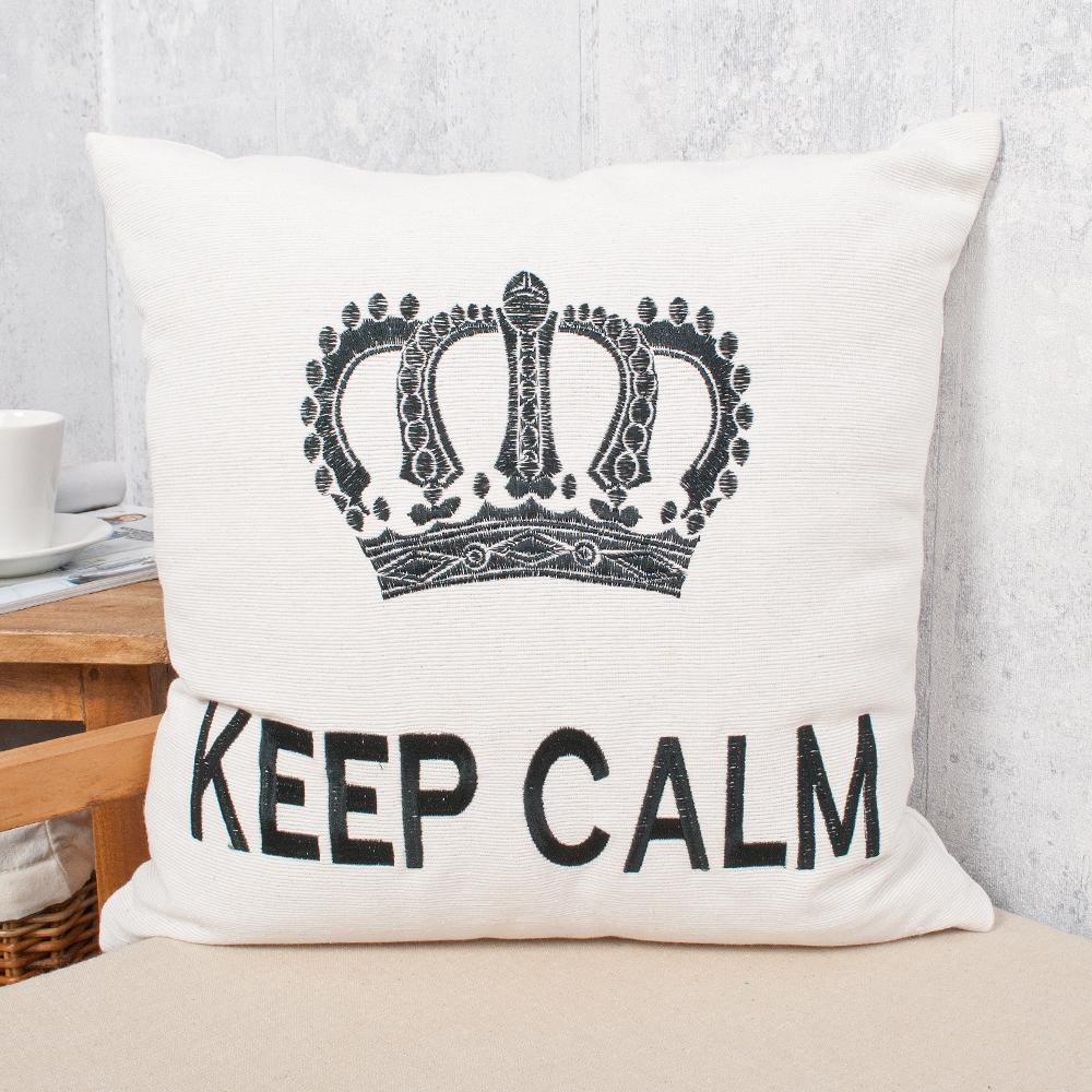 Besticktes Kissen Dekokissen bestickt 42x42cm inkl. Füllung KEEP CALM Sofakissens Bild 1