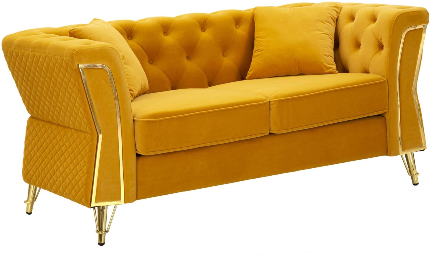 Dmora 2-Sitzer festes Sofa Casio, lineares Sofa, Sofa für Wohnzimmer, Lineare Stoffstruktur, 162x83 h76 cm, Ocker und Gold Bild 1