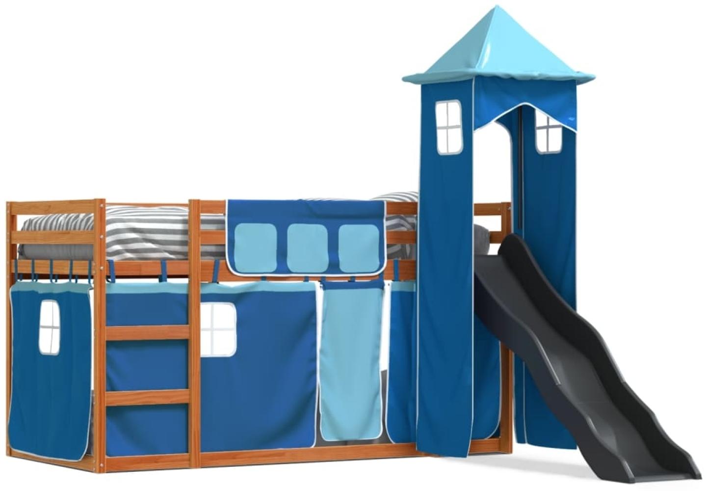 vidaXL Etagenbett mit Rutsche und Gardinen Blau 90x200 cm 3284195 Bild 1