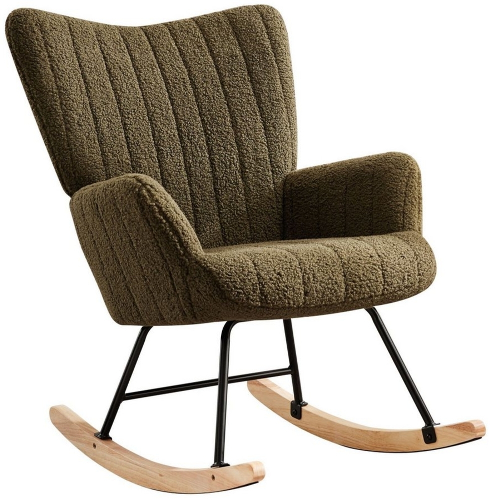 OKWISH Schaukelstuhl Teddy Plüsch-Swingsessel mit Holzsockel (Schaukelsessel, Relaxsessel, 1 St), Akzentstuhl mit Massivholzrahmen Bild 1