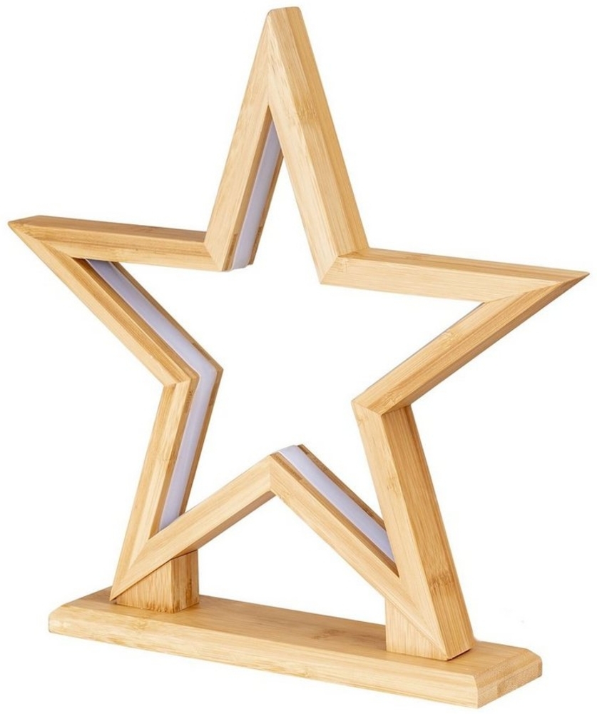 Levandeo® LED Stern, LED Stern Holz H33cm Tischlampe Bambus Weihnachten Dekoleuchte Bild 1