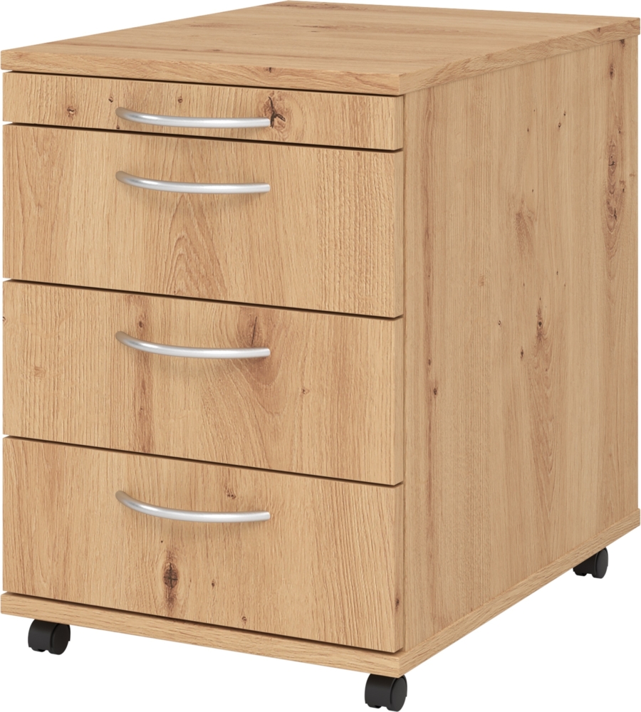 bümö basic Rollcontainer mit Schubladen, Container aus Holz in Asteiche - Rollwagen für's Büro als Schreibtisch Unterschrank, Bürocontainer od. Schreibtischcontainer mit Bogengriffe, 1606-R-R-BO Bild 1