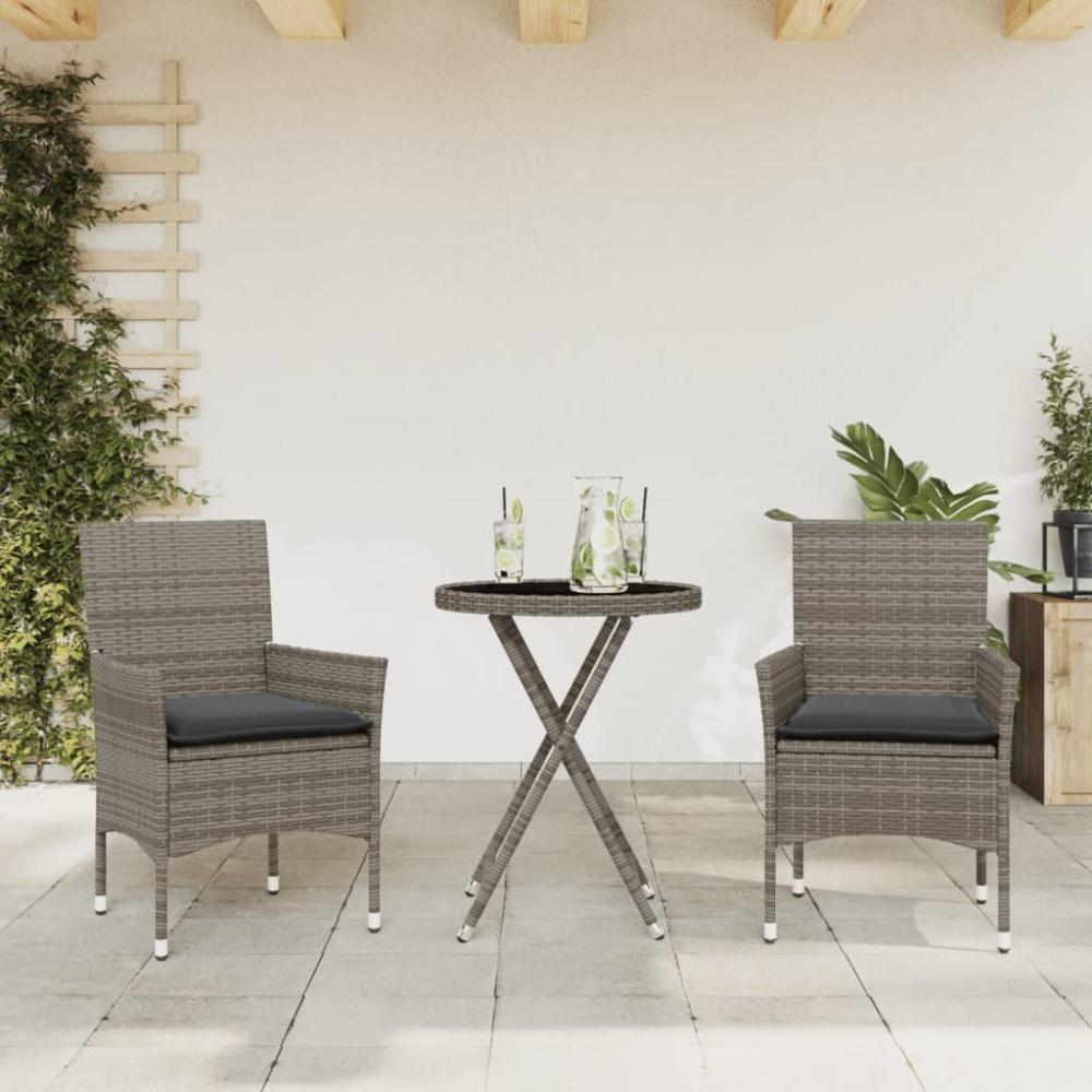 vidaXL 3-tlg. Bistro-Set mit Kissen Grau Poly Rattan und Glas 3278750 Bild 1