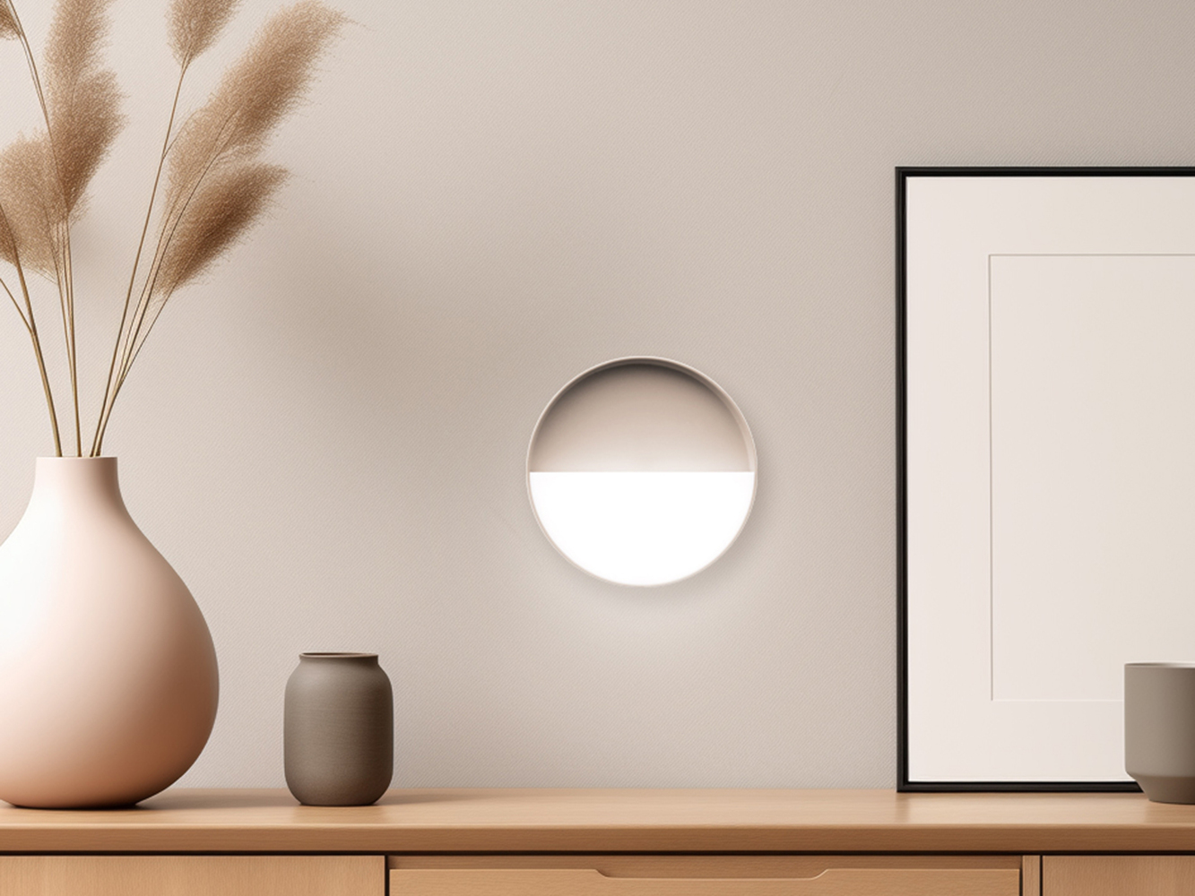 Akku Wandleuchte MEG dimmbar für Innen & Außen zum Kleben Sandfarben, Ø 15cm Bild 1