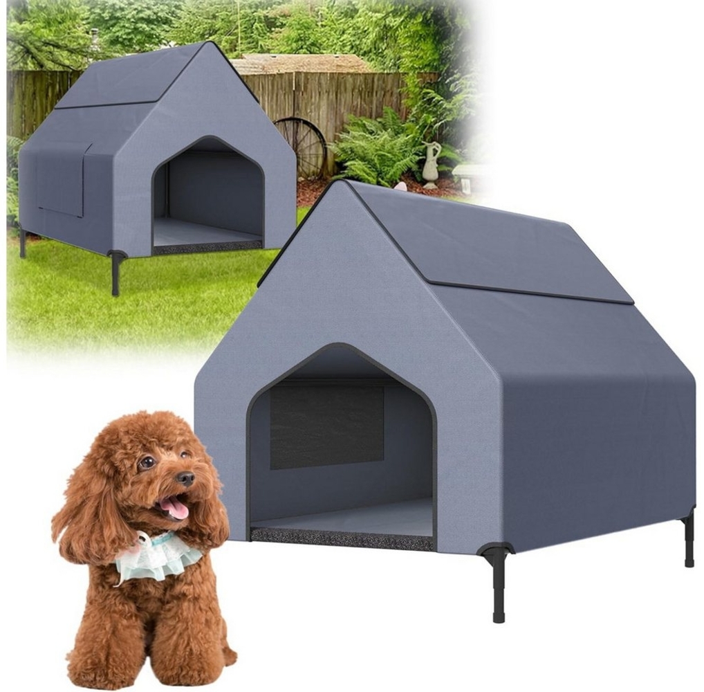 AUFUN Tierbett Hundebett mit Baldachin Hundeliege Hundehütte im Hausform Haustierzelt, für drinnen und draußen Bild 1
