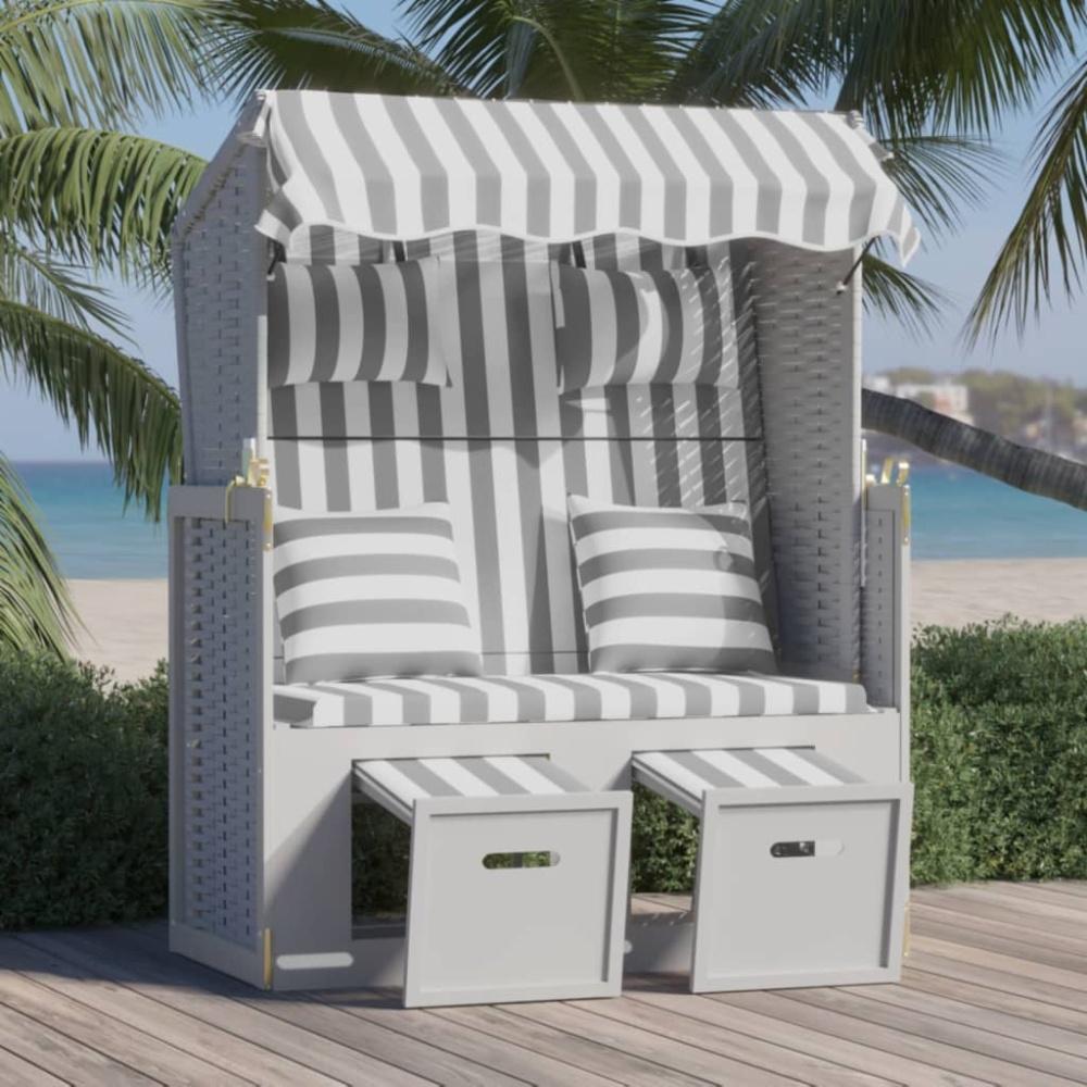 vidaXL Strandkorb mit Kissen Poly Rattan und Massivholz Grau & Weiß 318661 Bild 1