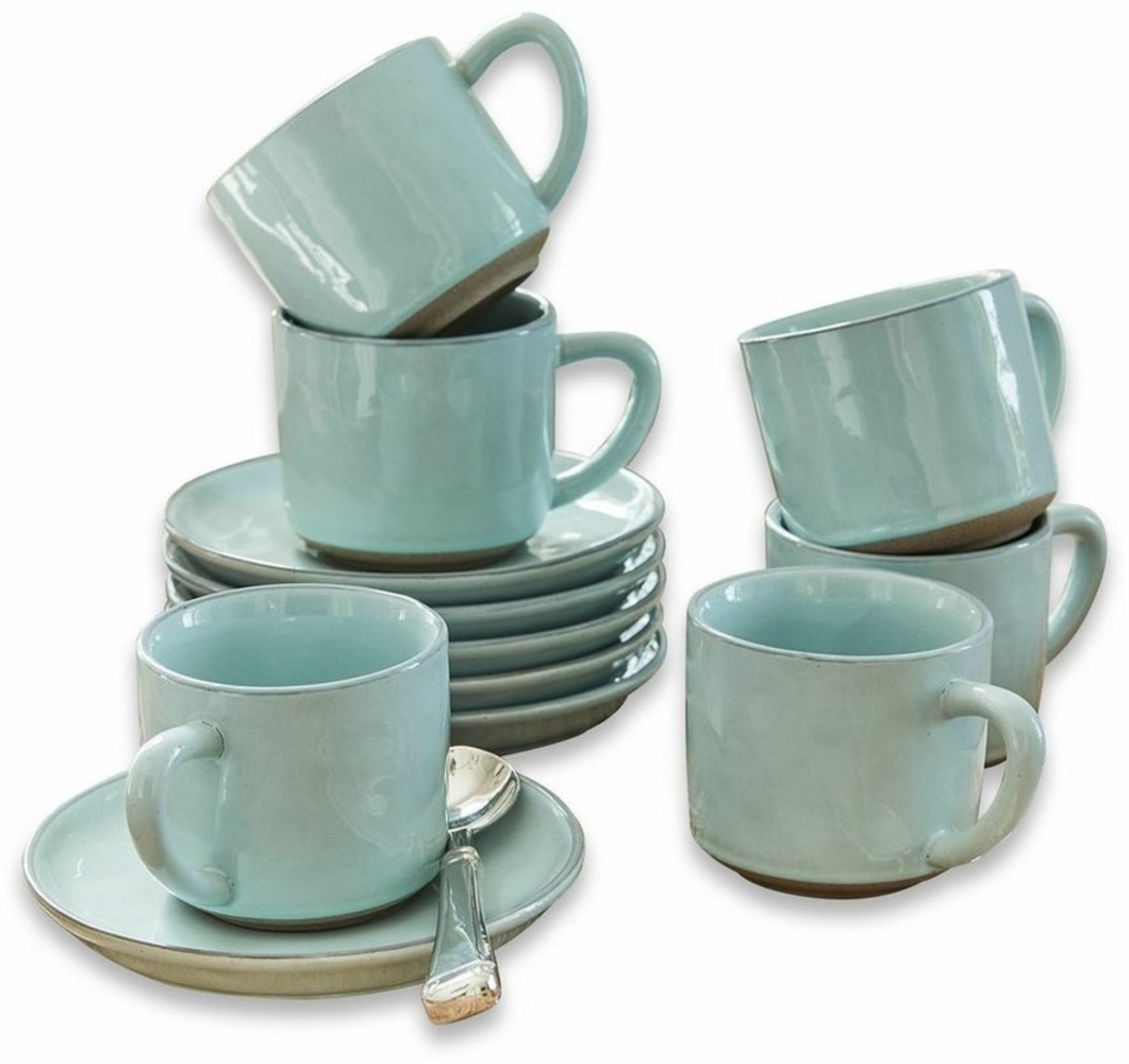 Mirabeau Geschirr-Set Tasse mit Untertasse 6er Set Biarré türkis, Steinzeug Bild 1