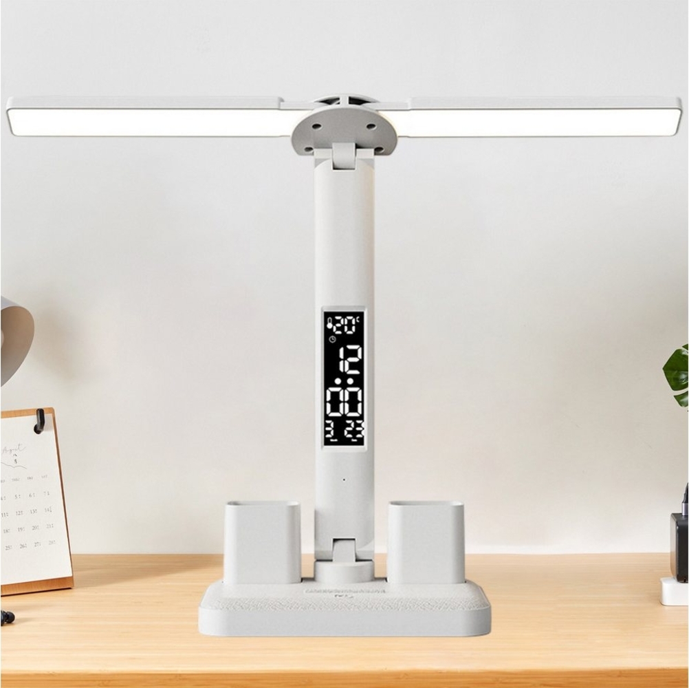 REDOM LED Schreibtischlampe Tischlampe mit Doppel-Lampenkopf Augenschutz Lampe Bürolampe Lernlampe, Einstellbarer Winkel, LED fest integriert, 3 Farbtemperaturen, 360° einstellbar Dimmbare Augenpflege mit Stifthalter Kalender Bild 1