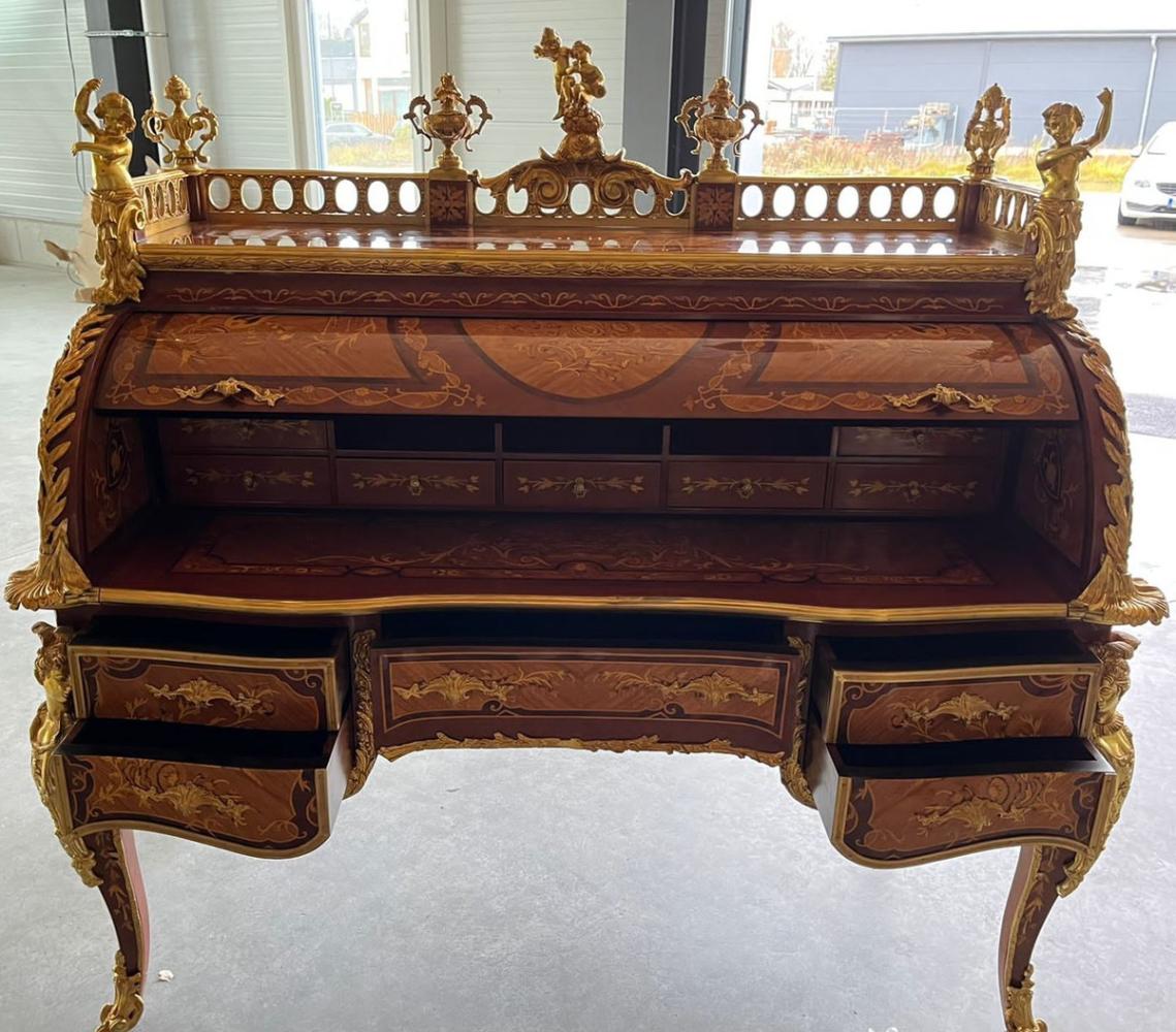 Casa Padrino Luxus Barock Sekretär Braun Intarsien / Gold - Prunkvoller Schreibtisch im Barockstil - Barock Büro Möbel - Möbel im Barockstil - Barock Büro Einrichtung - Edel & Prunkvoll Bild 1