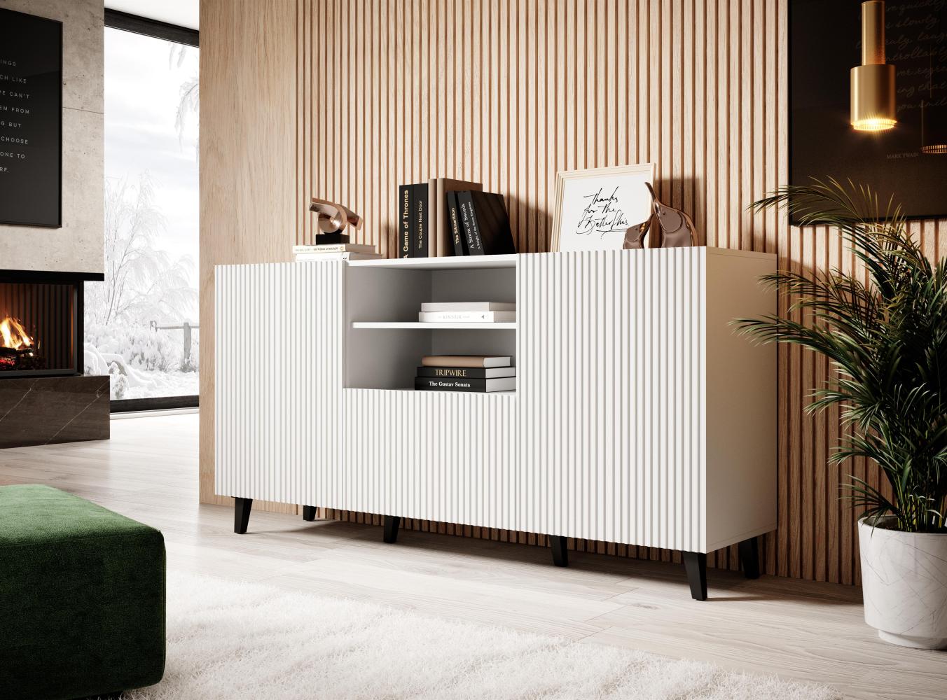 Domando Sideboard Carducci M1 Modern Breite 150cm, edel gefräste Fronten in Weiß Matt Bild 1