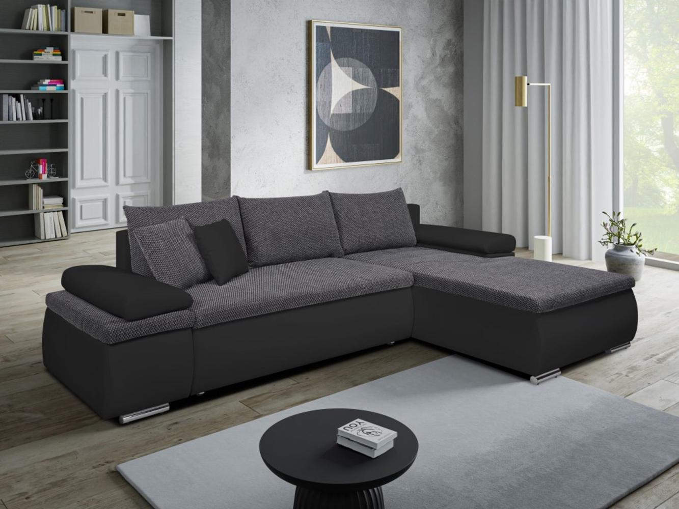 Sofa Couch Ecksofa Eckcouch Wohnlandschaft Schlaffunktion Marcello L-Form Schwarz Grau Bild 1
