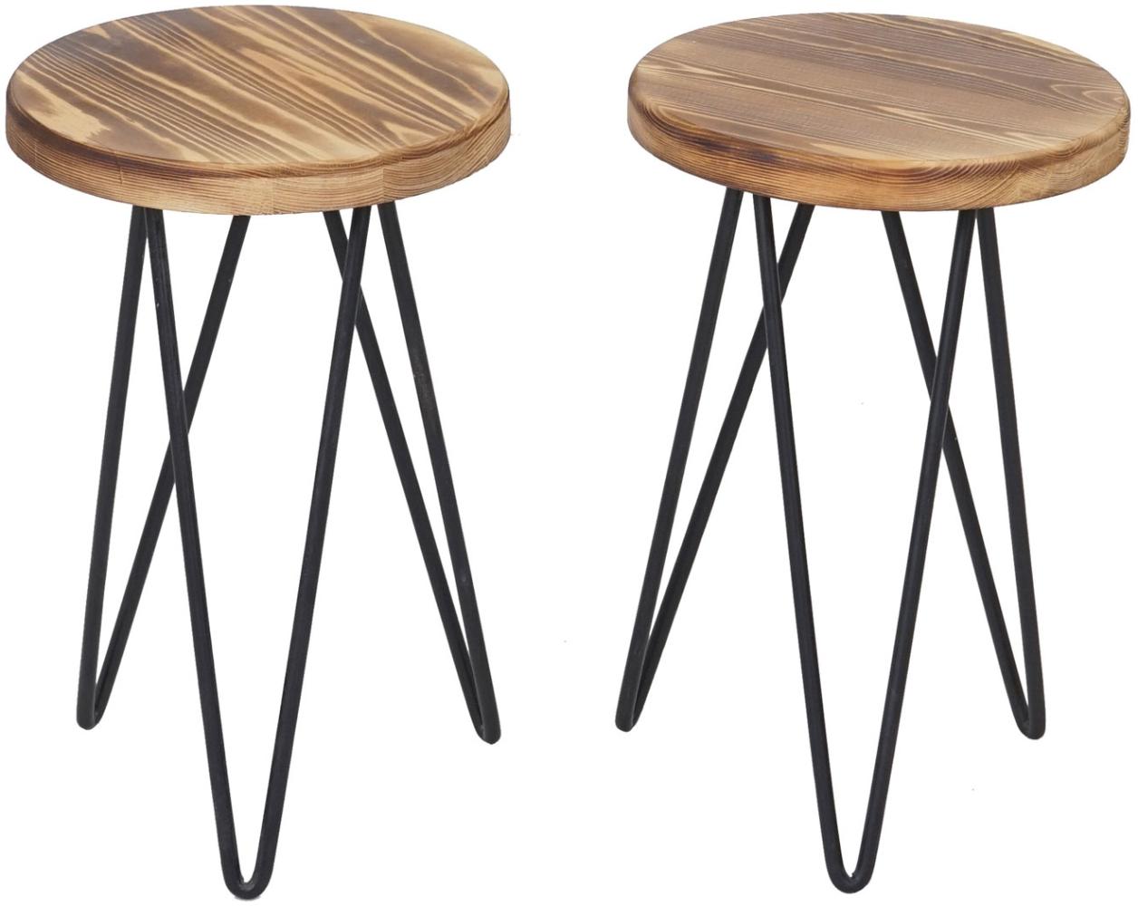 2er-Set Blumenständer HWC-A80, Blumenhocker Pflanzentisch, Industriedesign Echtholz Ø25cm Bild 1