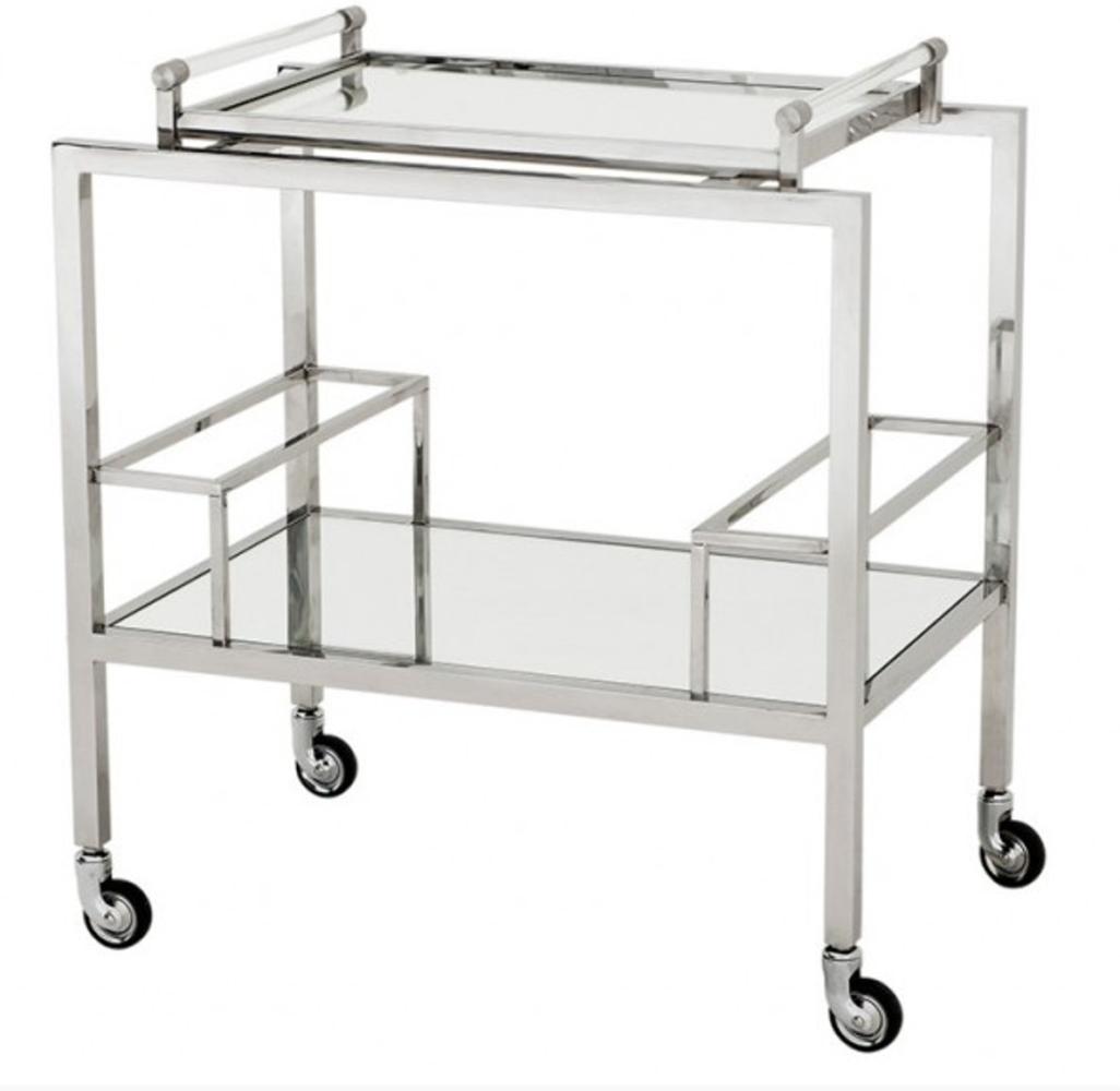 Casa Padrino Luxus Bar Trolley Servierwagen aus Edelstahl und Glas 72x47 x H. 72 cm - Luxus Hotel & Restaurant Einrichtung Möbel Bild 1