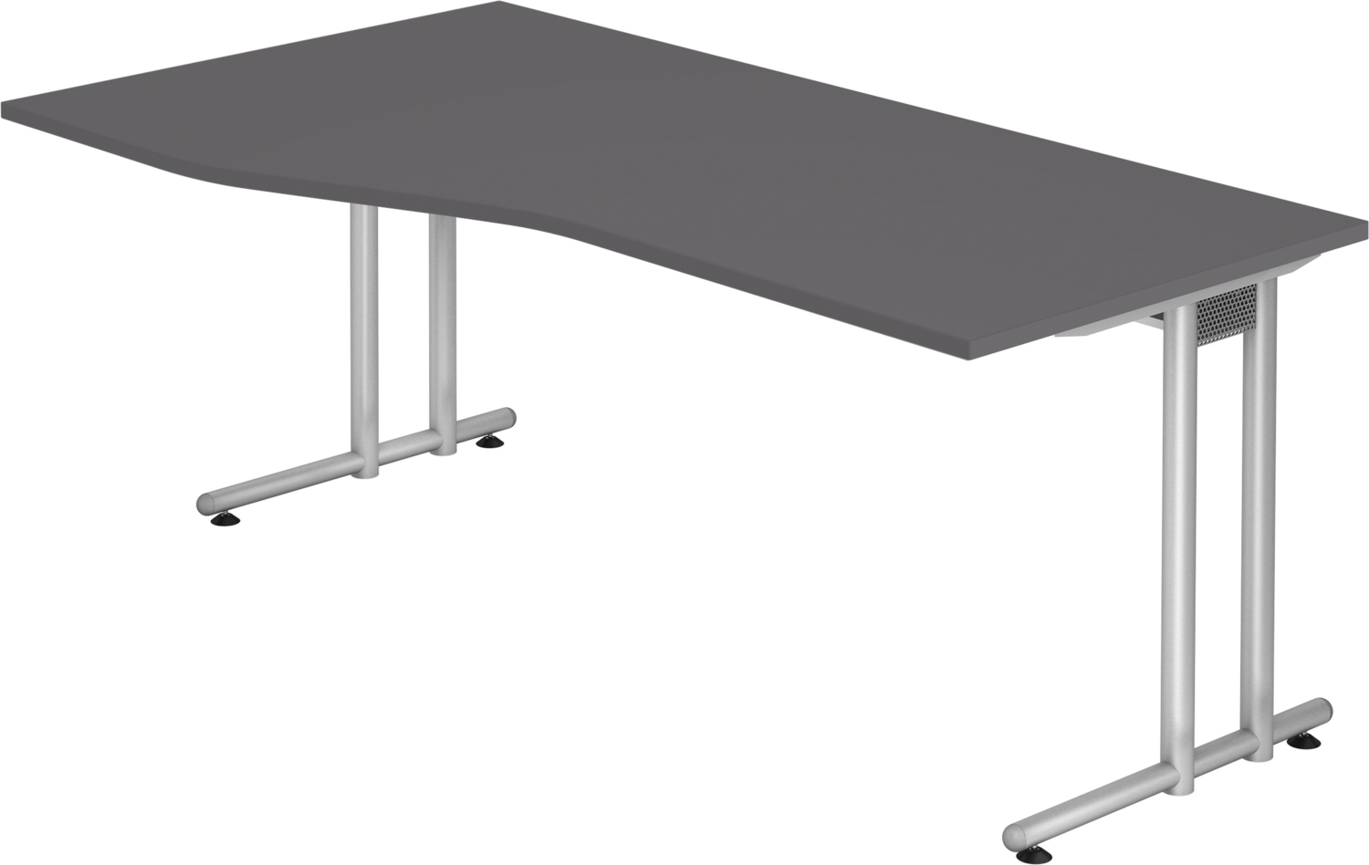 bümö Schreibtisch groß, N-Serie 180x100 cm, Tischplatte aus Holz in graphit, Gestell aus Metall in Silber - PC Tisch, großer Computertisch für's Büro, Office Bürotisch, NS-18-G-S Bild 1