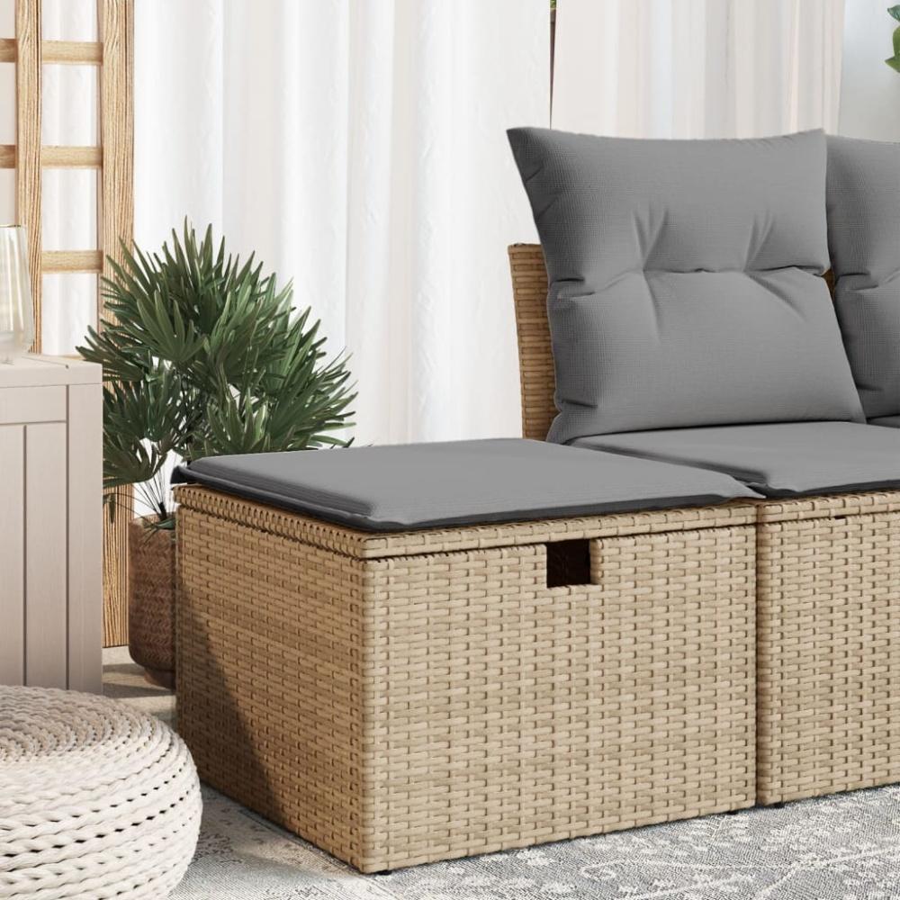 vidaXL Gartenhocker mit Kissen Beige 55x55x37 cm Poly Rattan 366091 Bild 1