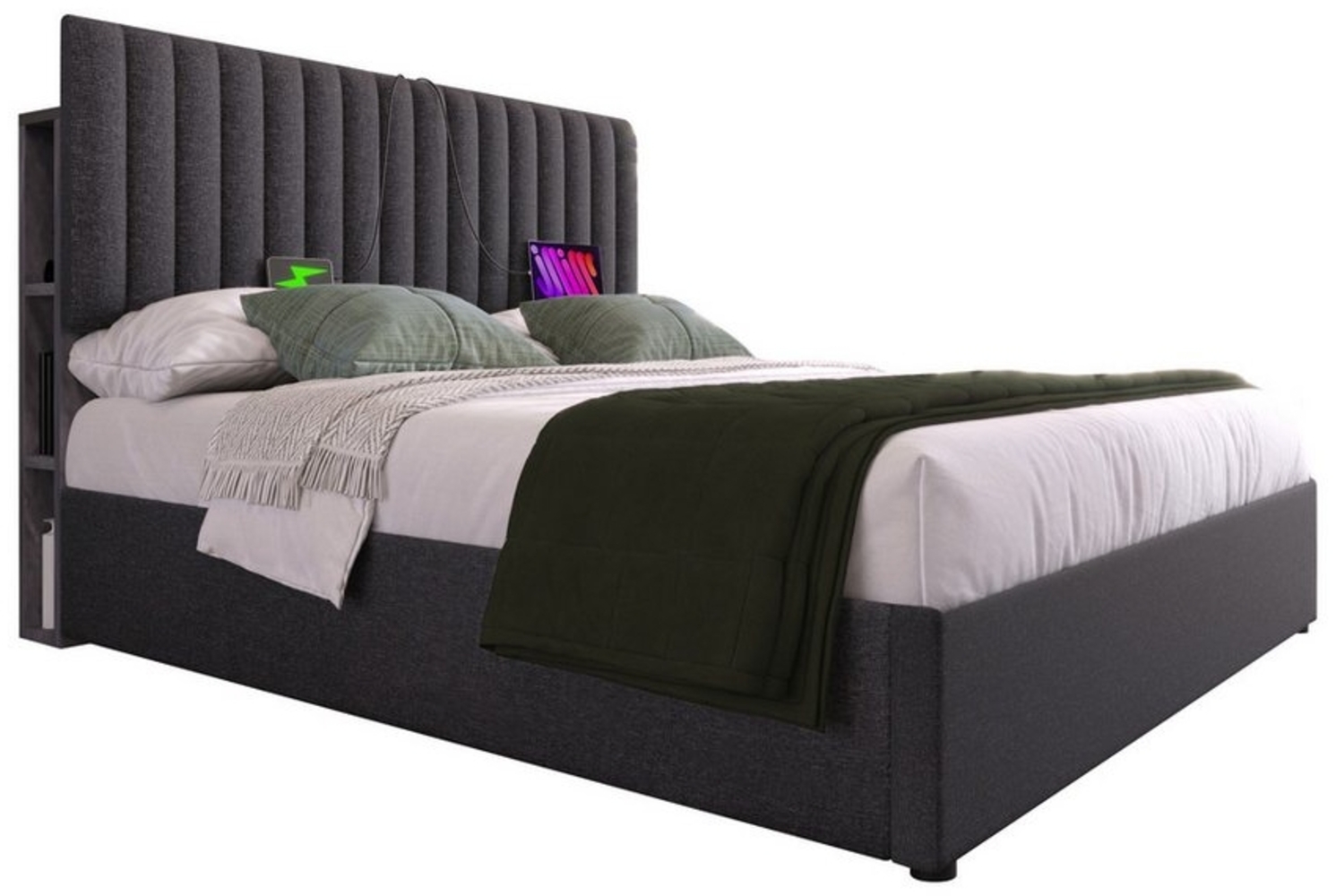 Ulife Polsterbett LED App-Control Bett mit aufladen USB Type C Ladefunktion, Stauraumbett Doppelbett,140x200 cm Bild 1