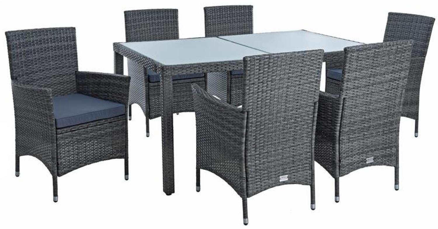 Poly-Rattan Sitzgruppe Essgruppe Gartenmöbel Set 6 Per. Gartenset Anthrazit-Grau Bild 1