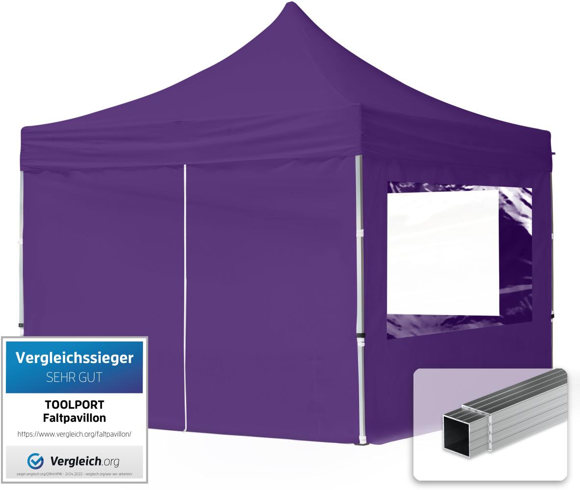 3x3 m Faltpavillon, ECONOMY Alu 32mm, Seitenteile mit Panoramafenster, lila Bild 1