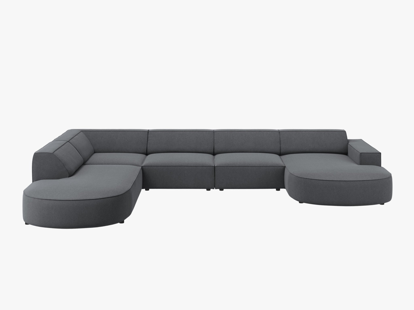 Micadoni Panorama-Ecksofa Jodie 7-Sitzer runde Recamiere Links Strukturierter Stoff Megan Dunkelgrau Bild 1