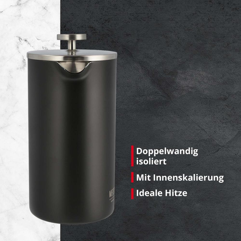 Meisterkoch French Press Kaffeepresse Thermo-Kaffeebereiter aus Edelstahl in schwarz, 1 Liter, 5-7 Tassen, doppelwandig isoliert, rostfrei, nachhaltig, für Camping, Reisen und Zuhause Bild 1