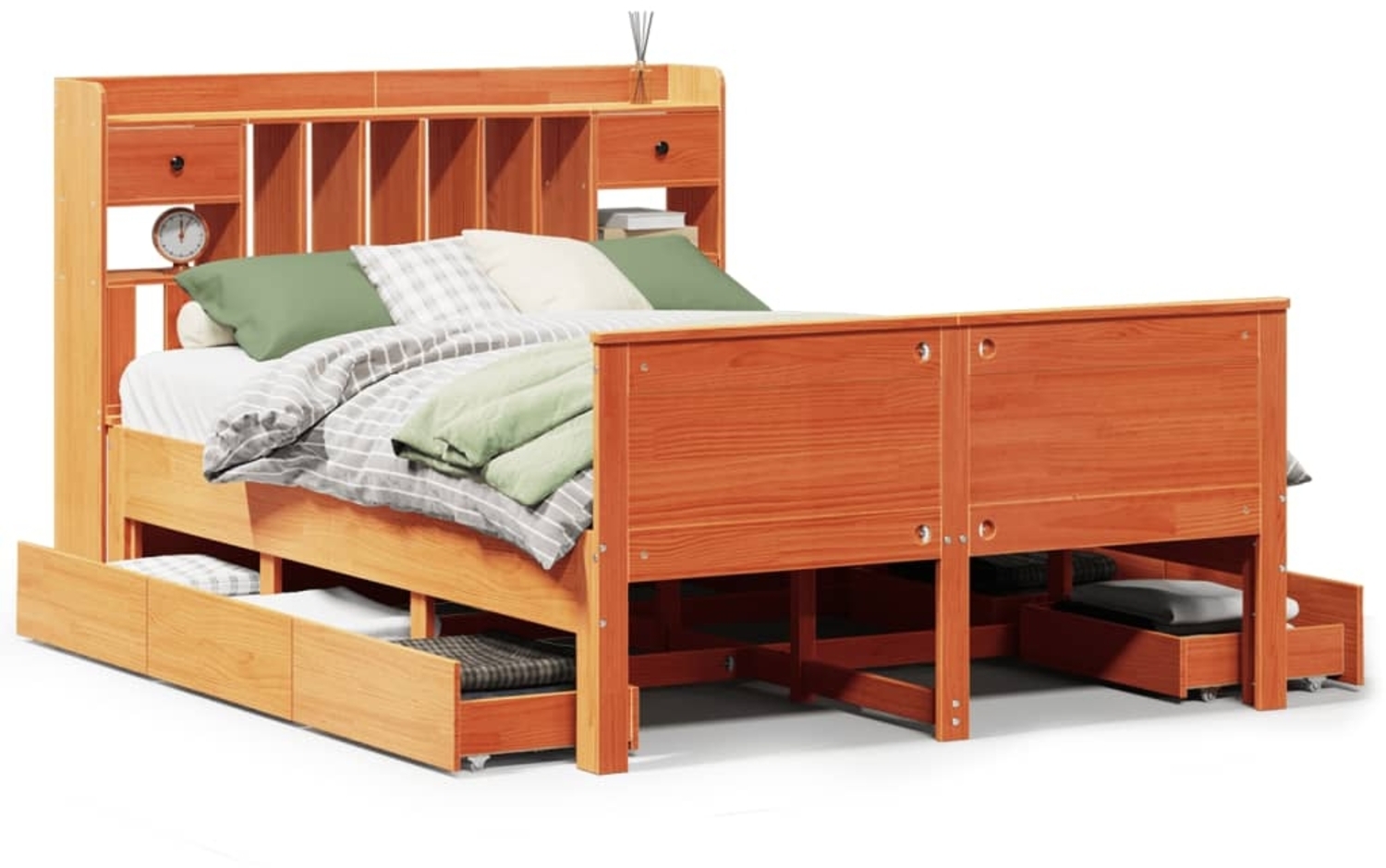 vidaXL Massivholzbett mit Regal ohne Matratze Wachsbraun 140x190 cm 3308935 Bild 1
