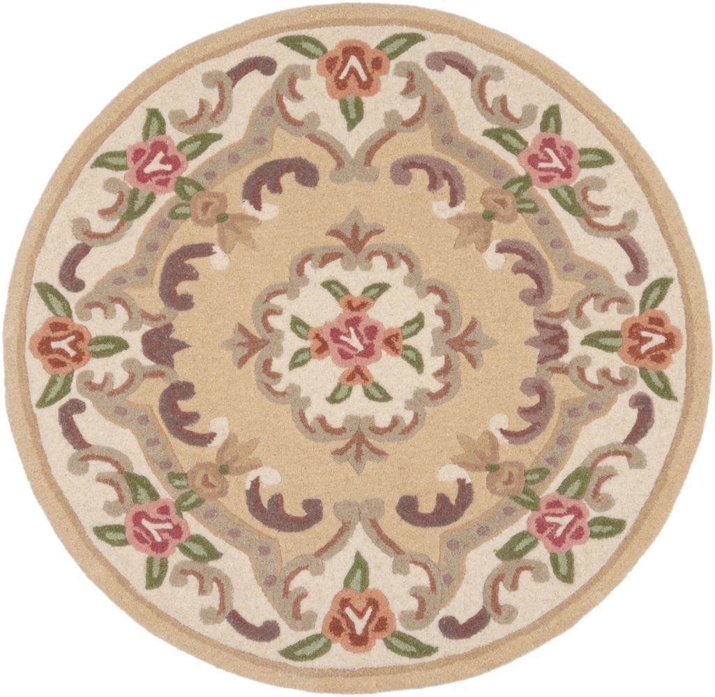 Kadima Design Traditioneller Wollteppich "Beauly" mit Handgeschnitzten Details. Farbe: Braun-Beige, 120x120 cm Bild 1