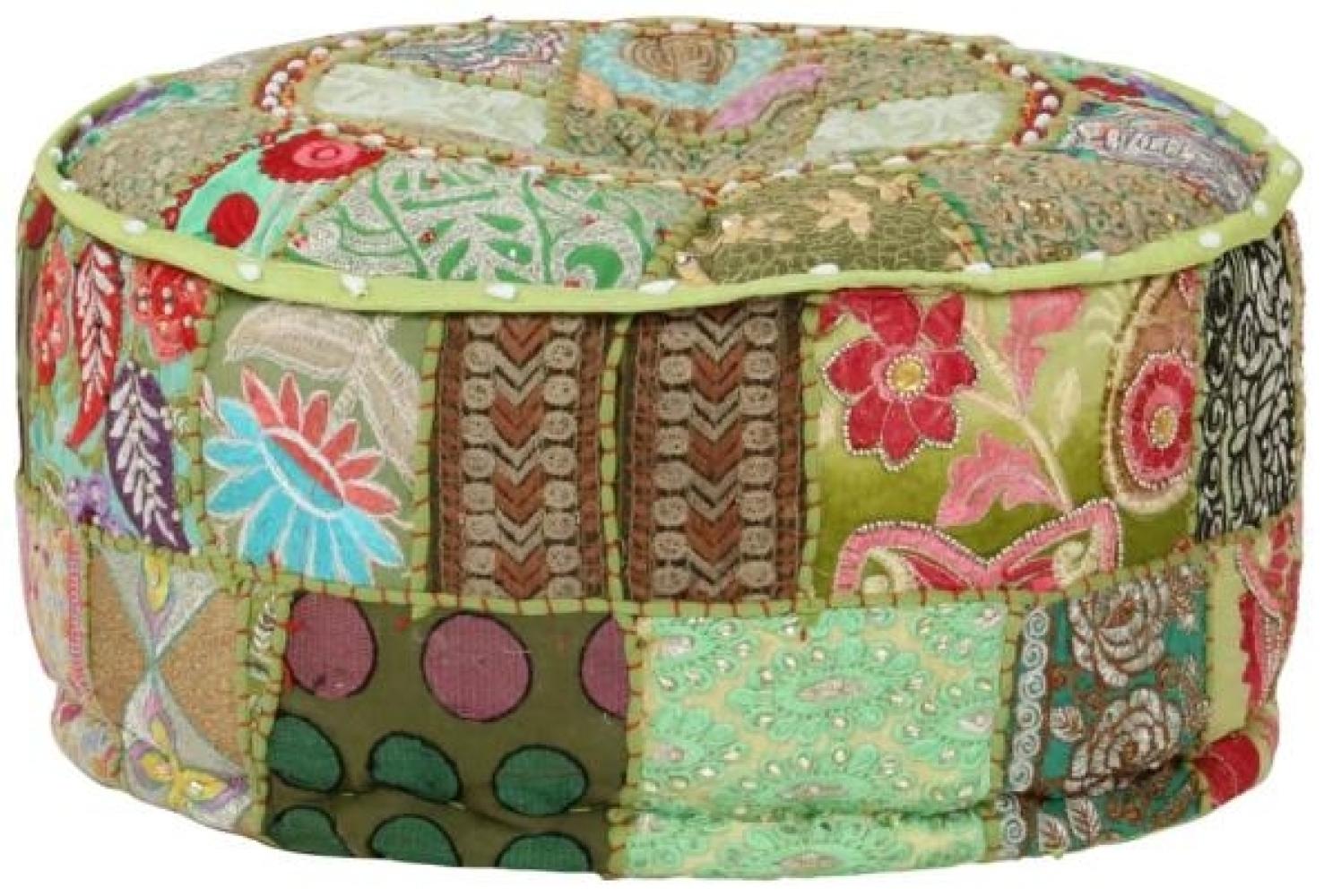 vidaXL Patchwork Sitzpouf Rund Baumwolle Handgefertigt 40x20 cm Grün 246573 Bild 1