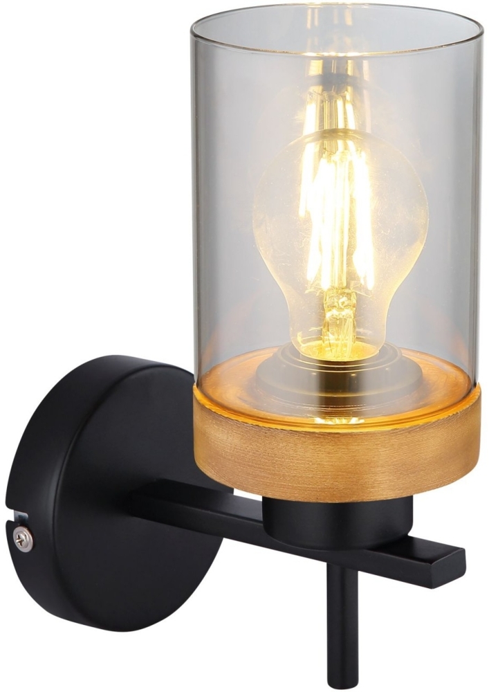 Wandleuchte Innen Wandlampe Rauchglas Wandstrahler Holz Glas Schwarz 15557W Bild 1