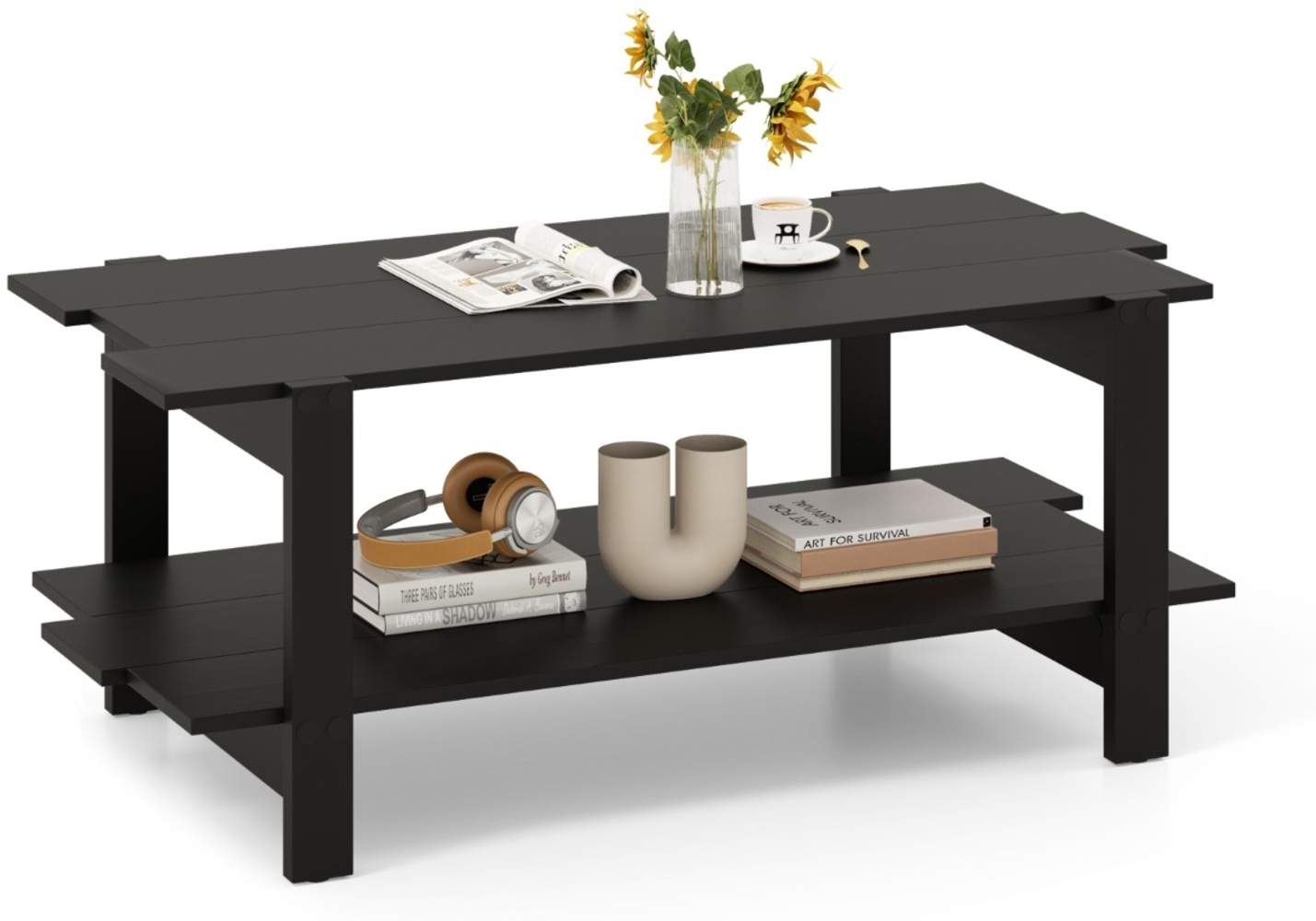 2 Stufiger Couchtisch mit Ablage Kaffeetisch Rechteckiger Beistelltisch Akzenttisch Schwarz Bild 1