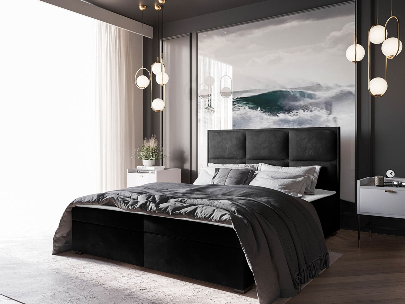 Boxspringbett Draban I, Schwarz, 180 x 200 cm Bild 1