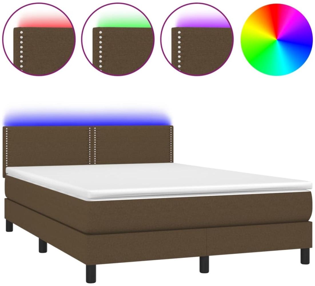 Boxspringbett mit Matratze & LED Stoff Dunkelbraun 140x200 cm Bild 1