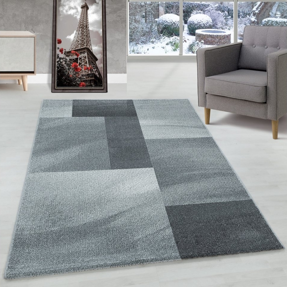 Carpettex Frisé-Teppich Abstrakt Kariert Design, Läufer, Höhe: 10 mm, Kurzflor Teppich Abstrakt Kariert Design Grau Teppich Wohnzimmer Bild 1