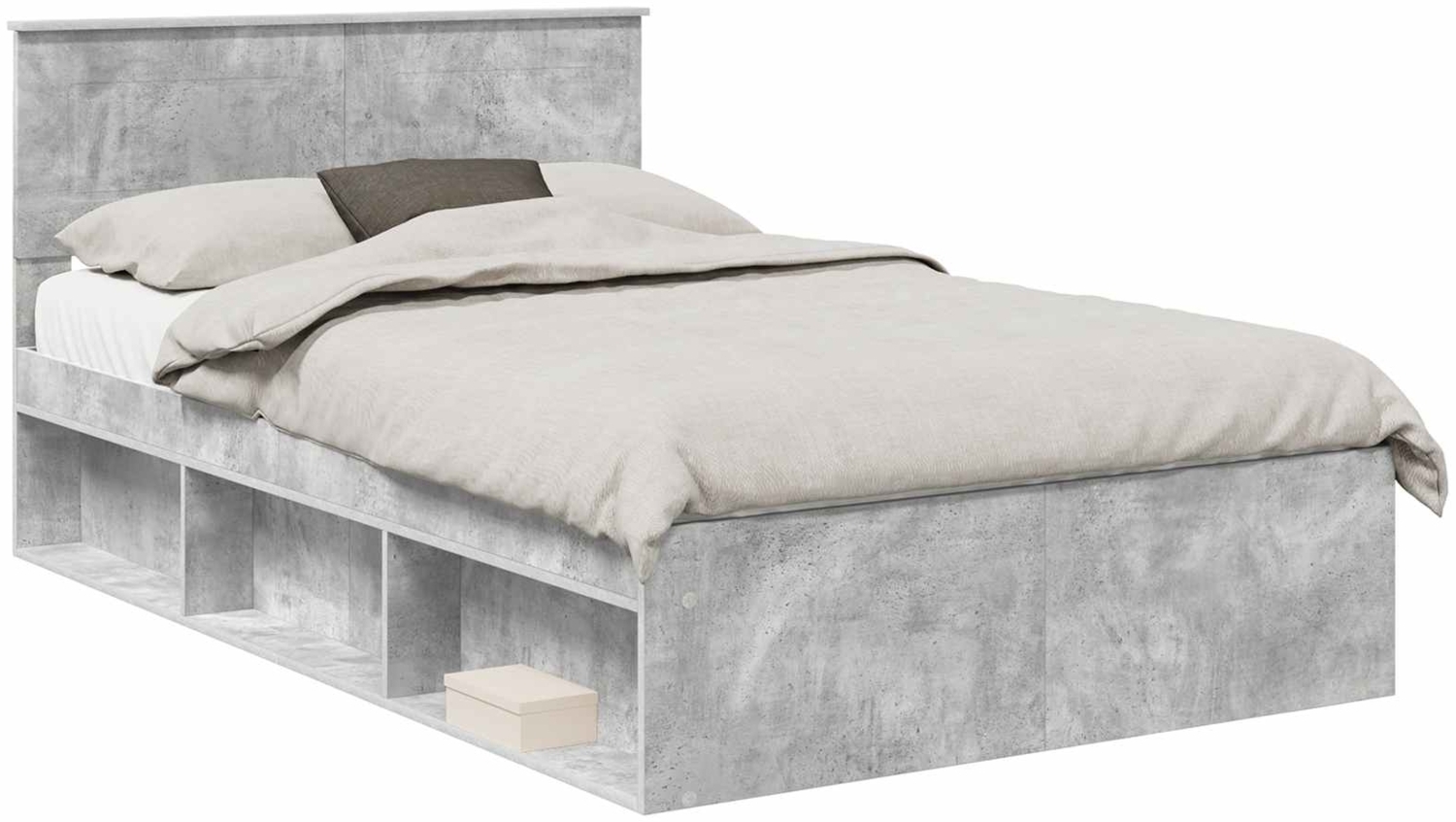 vidaXL Bettrahmen mit Kopfteil Beton Grau 135x190 cm Holzwerkstoff 3407889 Bild 1