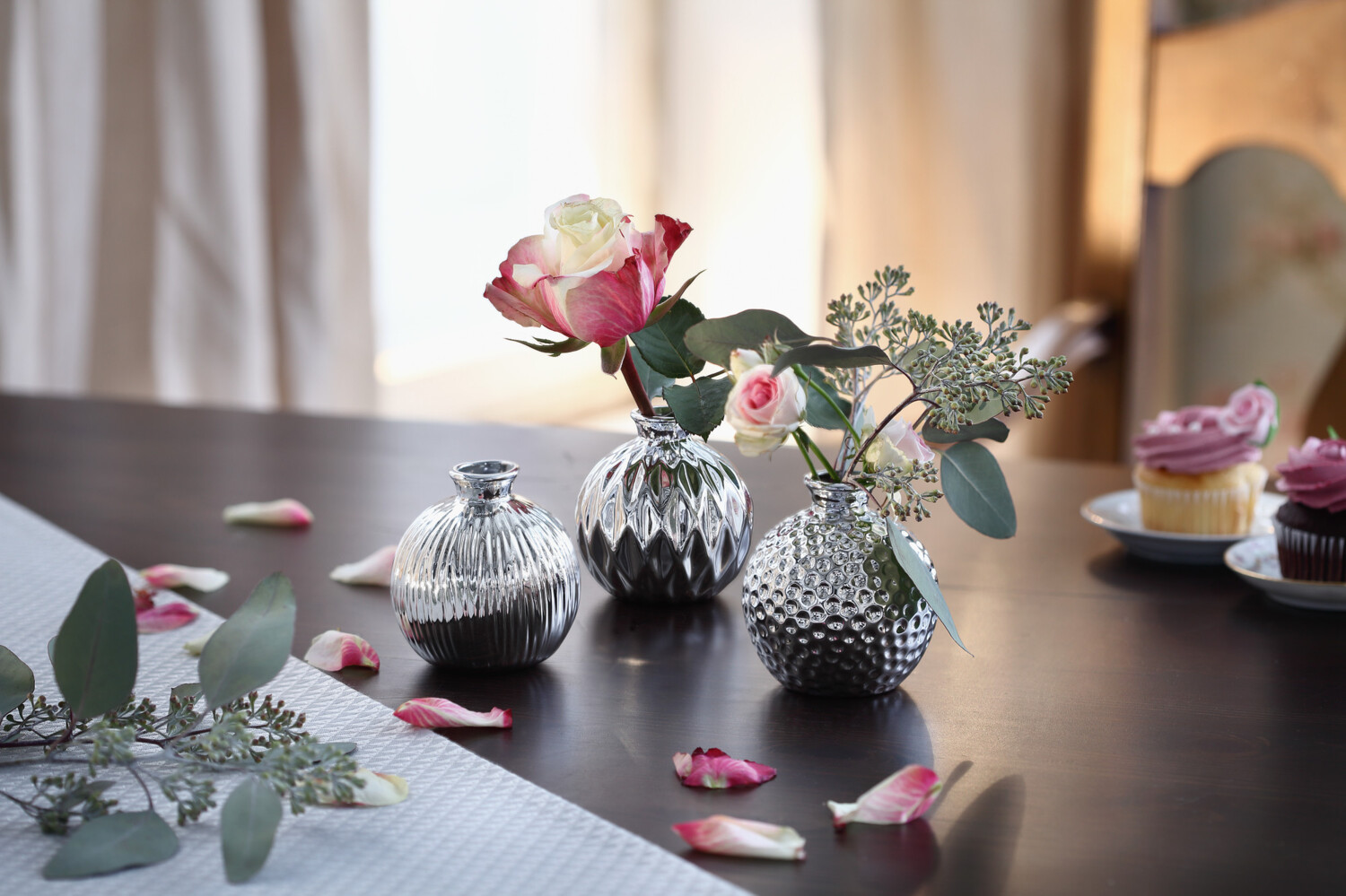 3er Set Vase silber Blumenvase Blumenständer Tischdeko Dekovase Blumen Pflanzen Bild 1