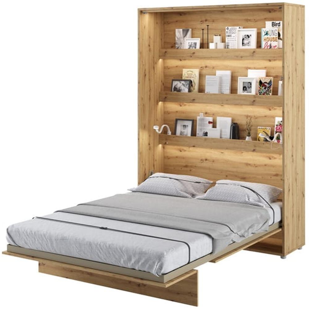 MEBLINI Schrankbett Bed Concept - BC-01 - 140x200cm Vertikal - Artisan Eiche mit Matratze - Wandbett mit Lattenrost - Klappbett mit Schrank - Wandklappbett - Murphy Bed - Bettschrank Bild 1