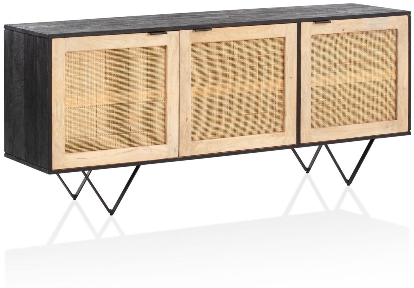 Sideboard 175x75x45 cm Mango Massivholz / Rattan Kommode mit 3 Türen, Hoher K... Bild 1