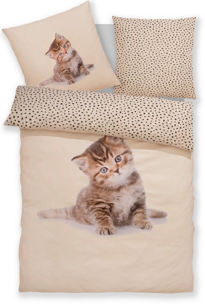 my home Bettwäsche Lyki, Microfaser, 2 teilig, ab Größe 135x200 cm, 100% Polyester, Katze, Pferd, Löwe, Pinguin Bild 1