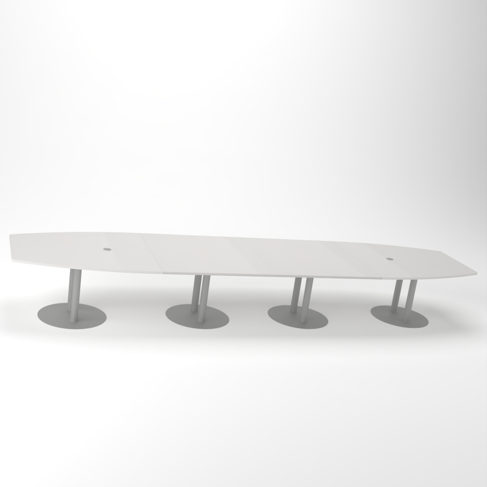 Rheinland Möbel Konferenztisch KONTI 520x130 cm – ovaler Besprechungstisch in Grau mit silbernen Säulenfüßen & 2 Kabelauslässen, erweiterbarer Meetingtisch für 16–18 Personen, moderner XXL-Tisch fürs Büro Bild 1
