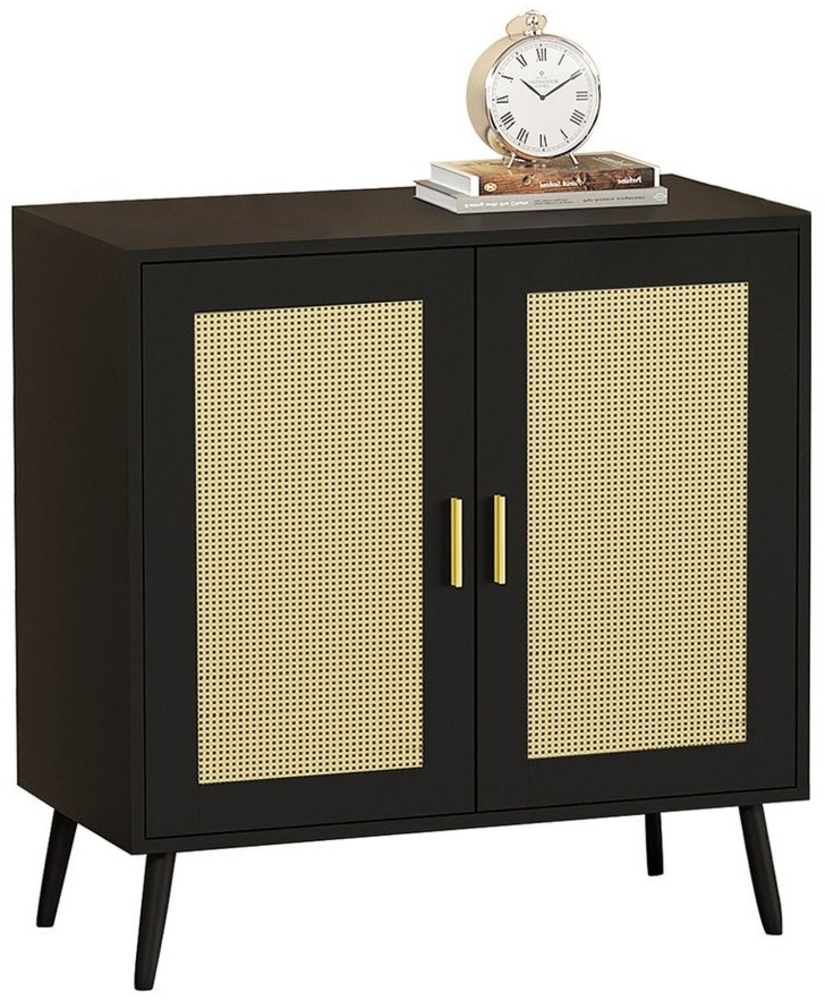 WAOHO Kommode Rattanschrank 2-türiger,Metallgriff, MDF Rattan Sideboard, Standschrank Bild 1