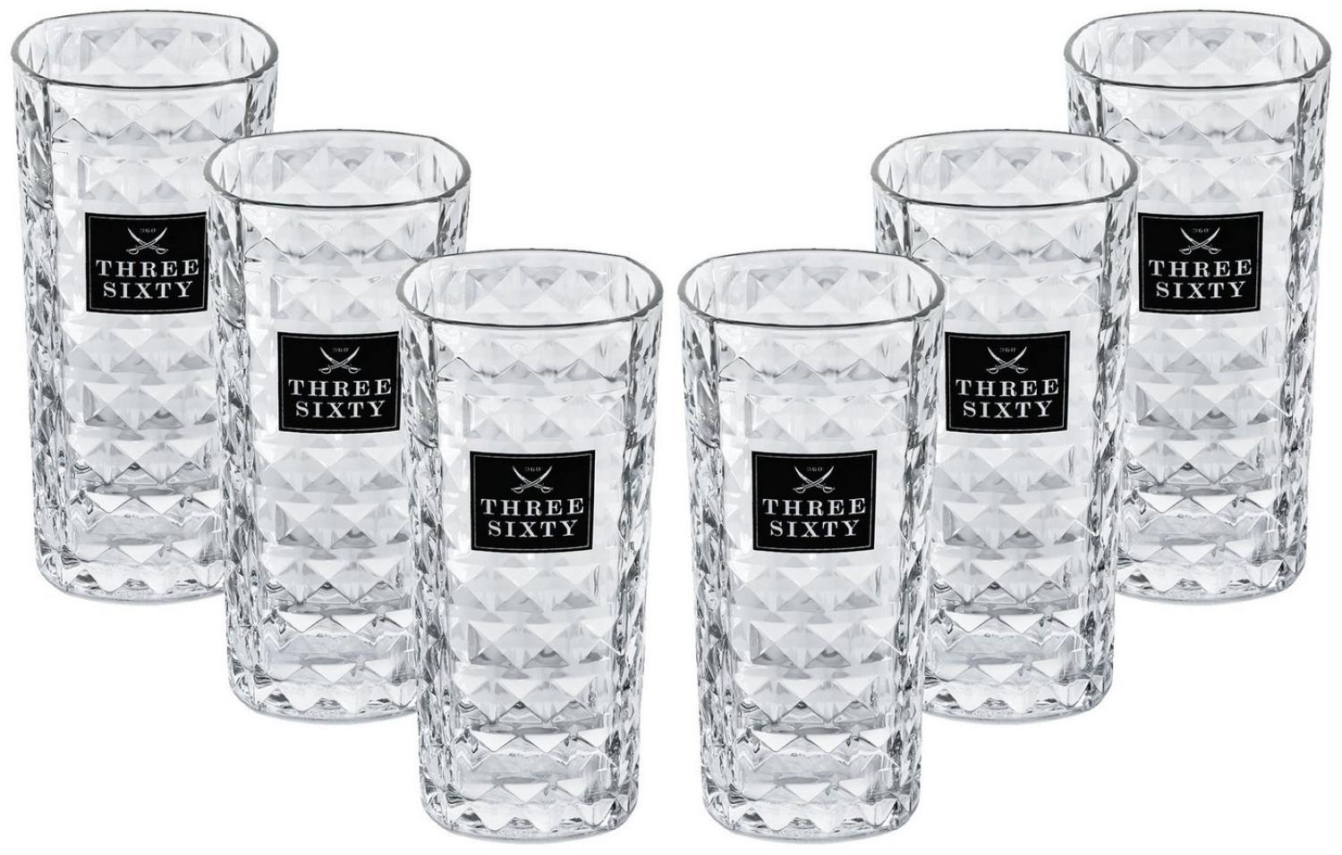 Three Sixty Vodka Longdrink Glas Gläserset eckig - 6x 0,3L geeicht Bild 1