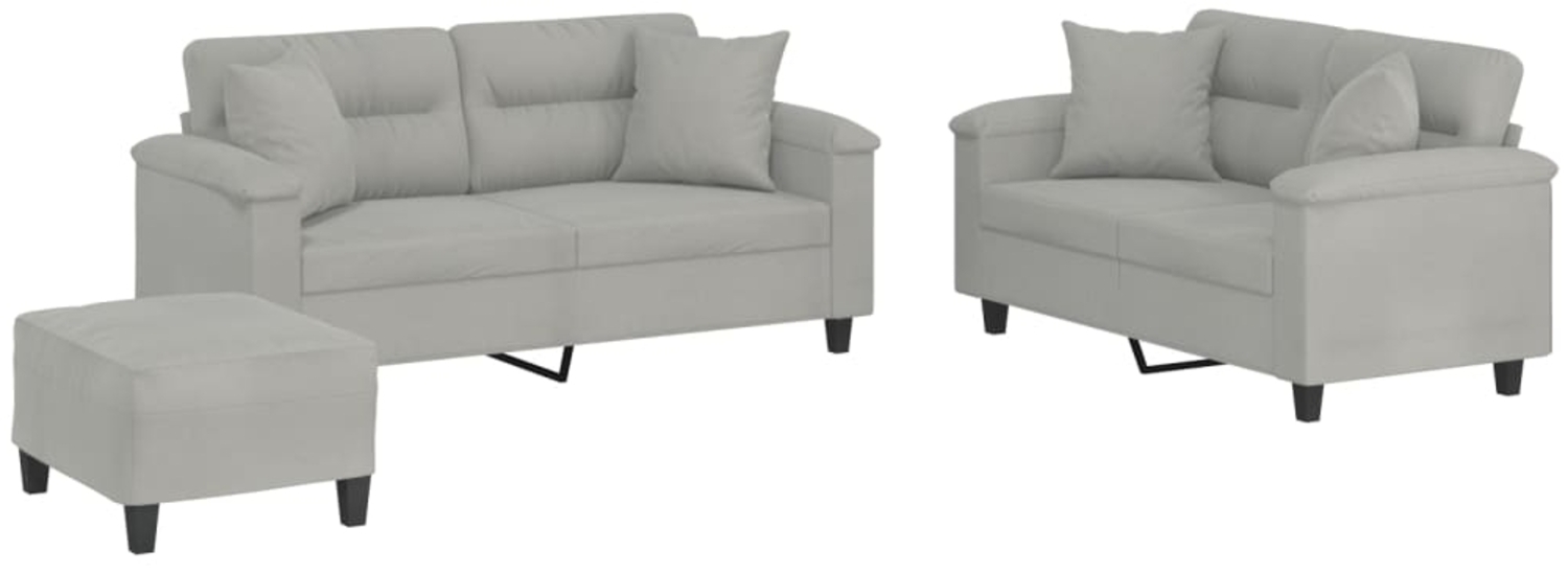 vidaXL 3-tlg. Sofagarnitur mit Kissen Hellgrau Mikrofasergewebe 3202333 Bild 1
