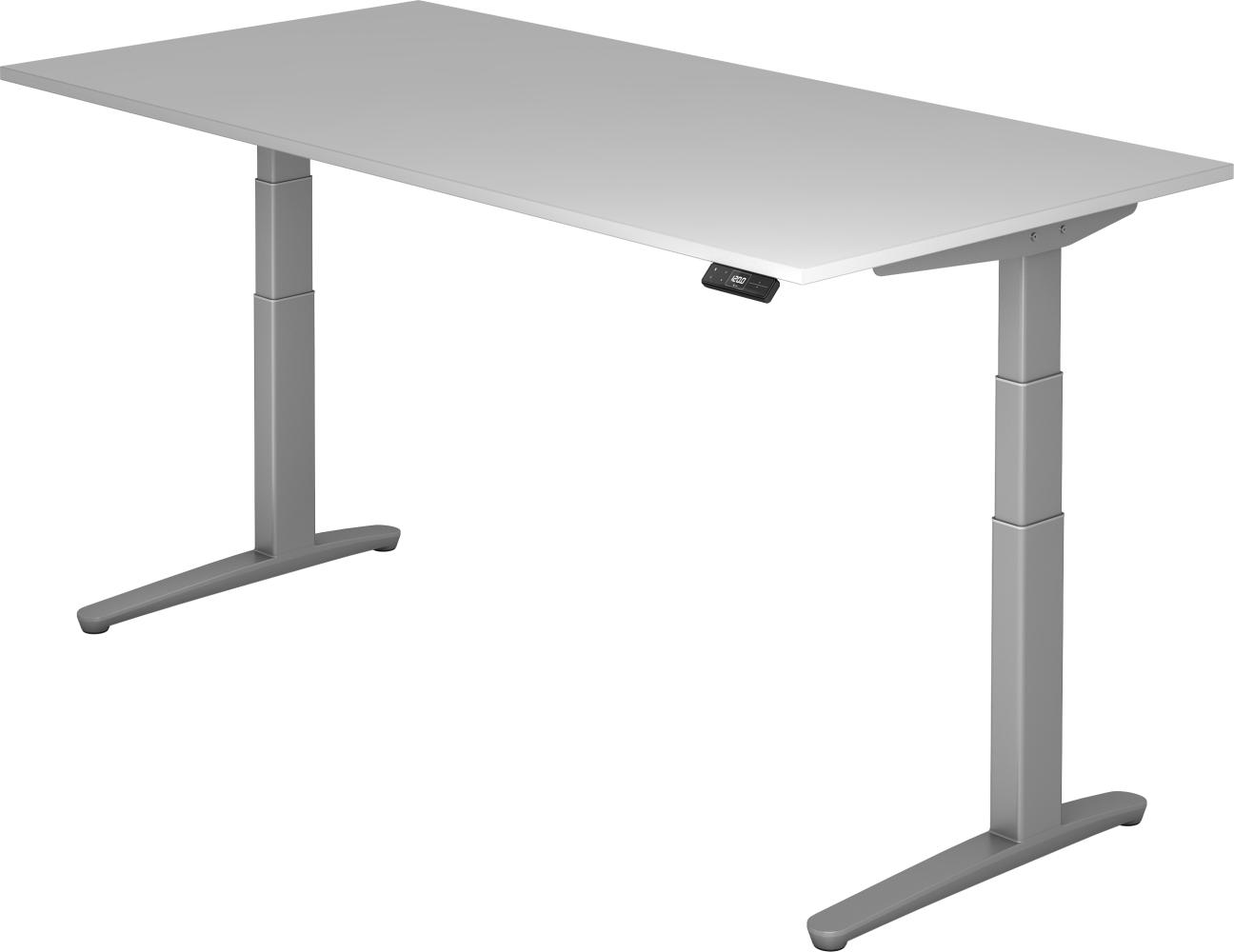 bümö elektrisch höhenverstellbarer Schreibtisch 200x100 cm mit Memory-Steuerung - Design Schreibtisch höhenverstellbar elektrisch, elektrischer Schreibtisch grau, Gestell silber, XBHM2E-5-SS Bild 1