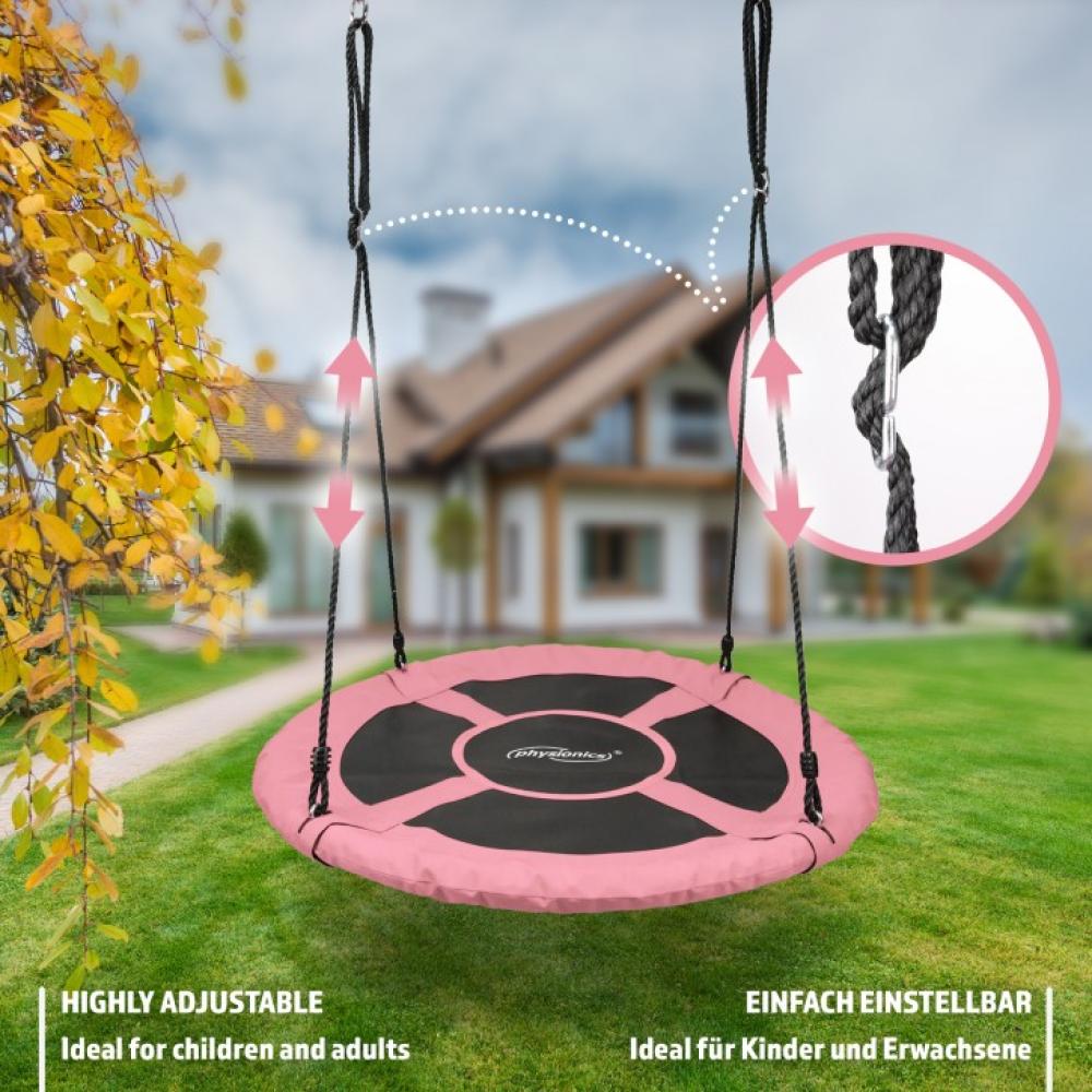 Physionics® Nestschaukel - Outdoor/Indoor, bis 300 kg belastbar, Ø 100 cm, für Kinder/Erwachsene, Oxford Gewebe, Pink - Rundschaukel, Tellerschaukel, Gartenschaukel, Hängeschaukel, Mehrkindschaukel Bild 1