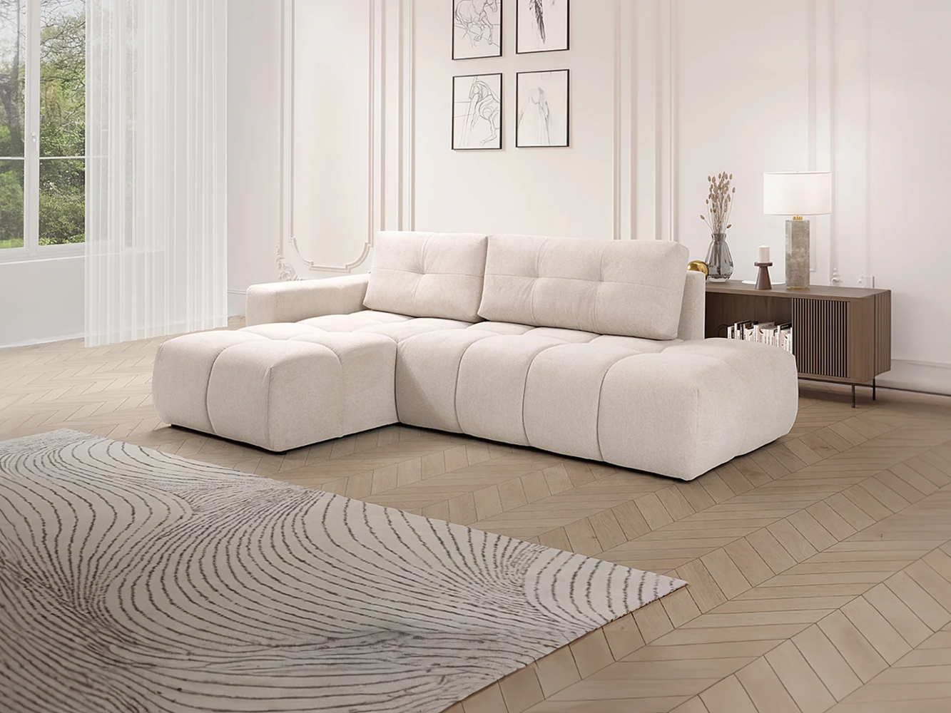 Vente-unique - Ecksofa mit Schlaffunktion - Ecke links - Stoff - Beige - TRIMALDI Bild 1
