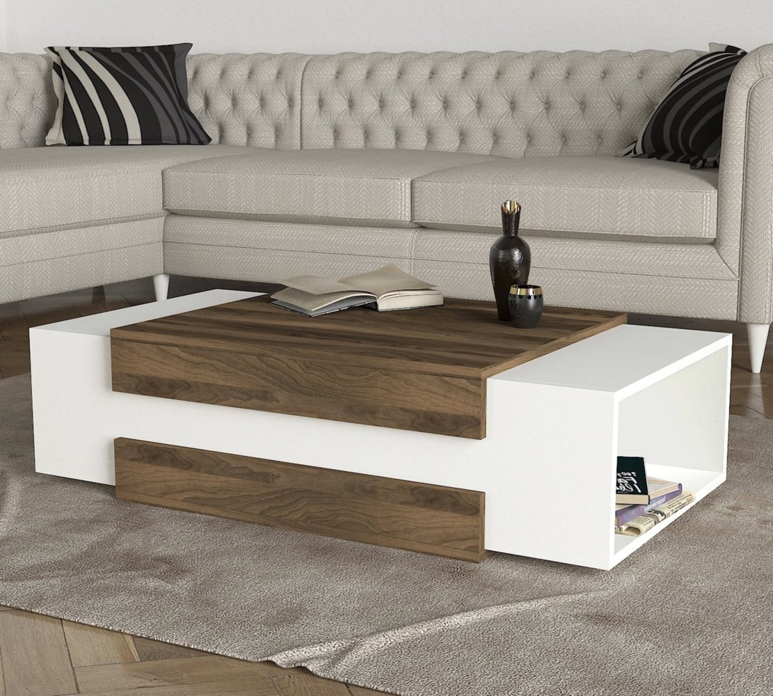 'Nora' Couchtisch, Weiß/Walnuss Bild 1