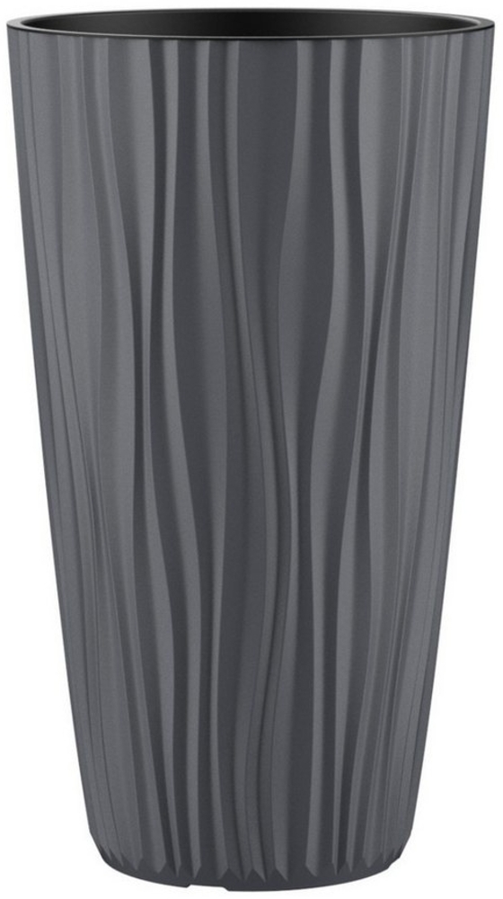 Engelland Blumentopf Pflanztopf mit herausnehmbarem Einsatz & Bewässerungssystem (1 St, robuster PP-Kunststoff), Wasserspeicher, Rillenoptik, hoch, rund, modern, UV-resistent Bild 1