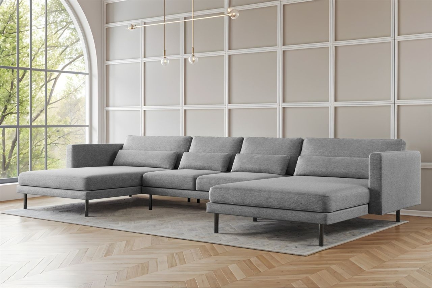 Wohnlandschaft U-Form Sofa AGADA in Stoff Verita Hellgrau Bild 1