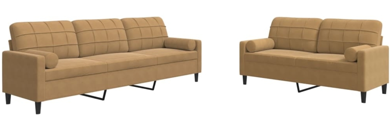 vidaXL 2-tlg. Sofagarnitur mit Kissen und Nackenrollen Braun Samt 3278498 Bild 1