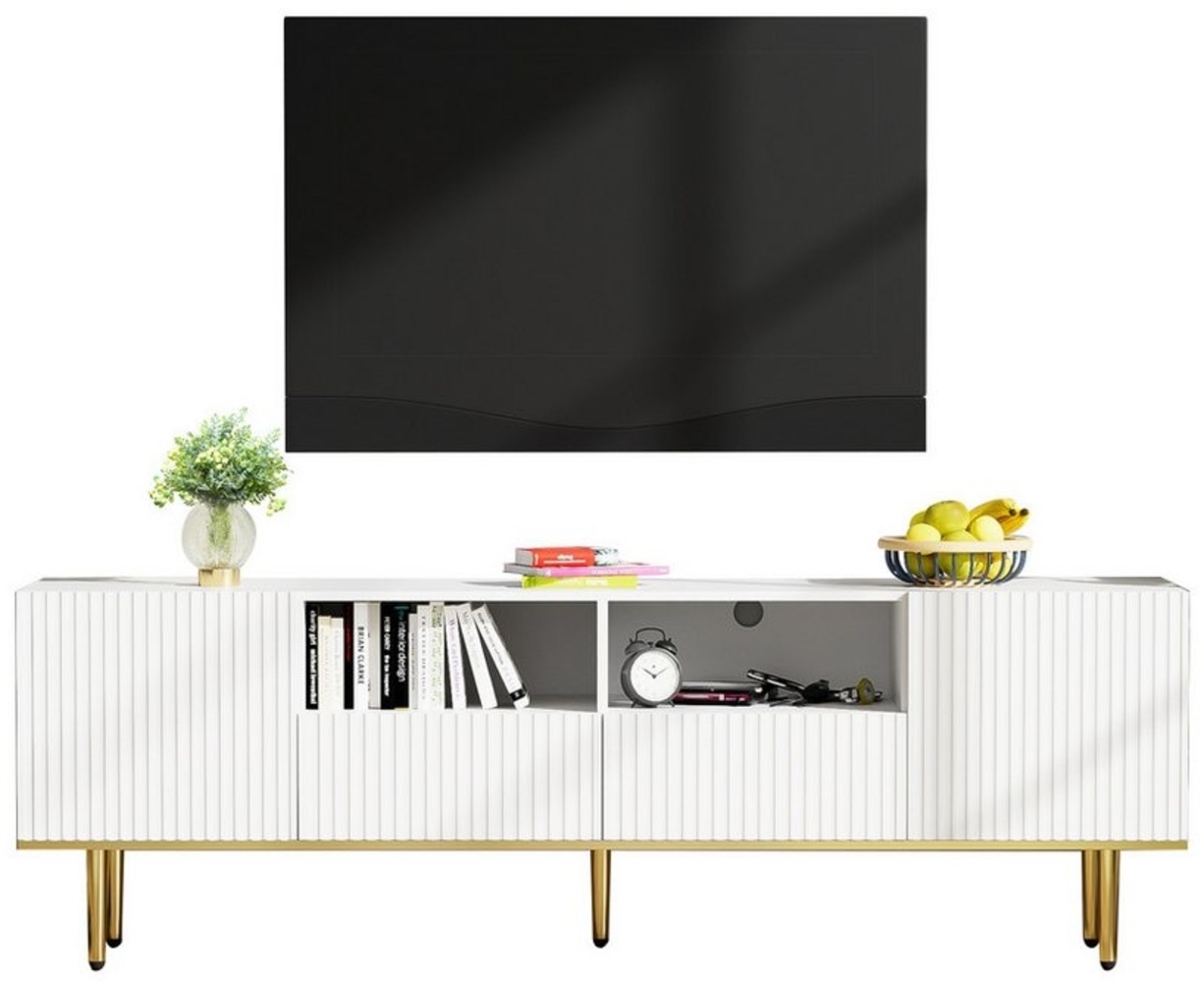 REDOM Lowboard TV-Schrank (TV-Möbel, 2Einlegeböden, 2 Fächern, 2 Schubladen), mit goldenen Füßen und goldenem Rand Bild 1